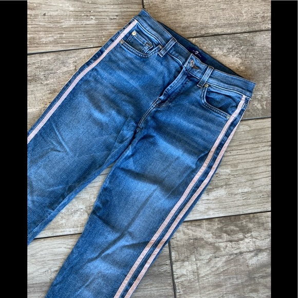 • 7 For All Mankind • Roxanne Straight-Leg Ankle Stripe Denim Jeans • 26 • $229 - Picture 5 of 15